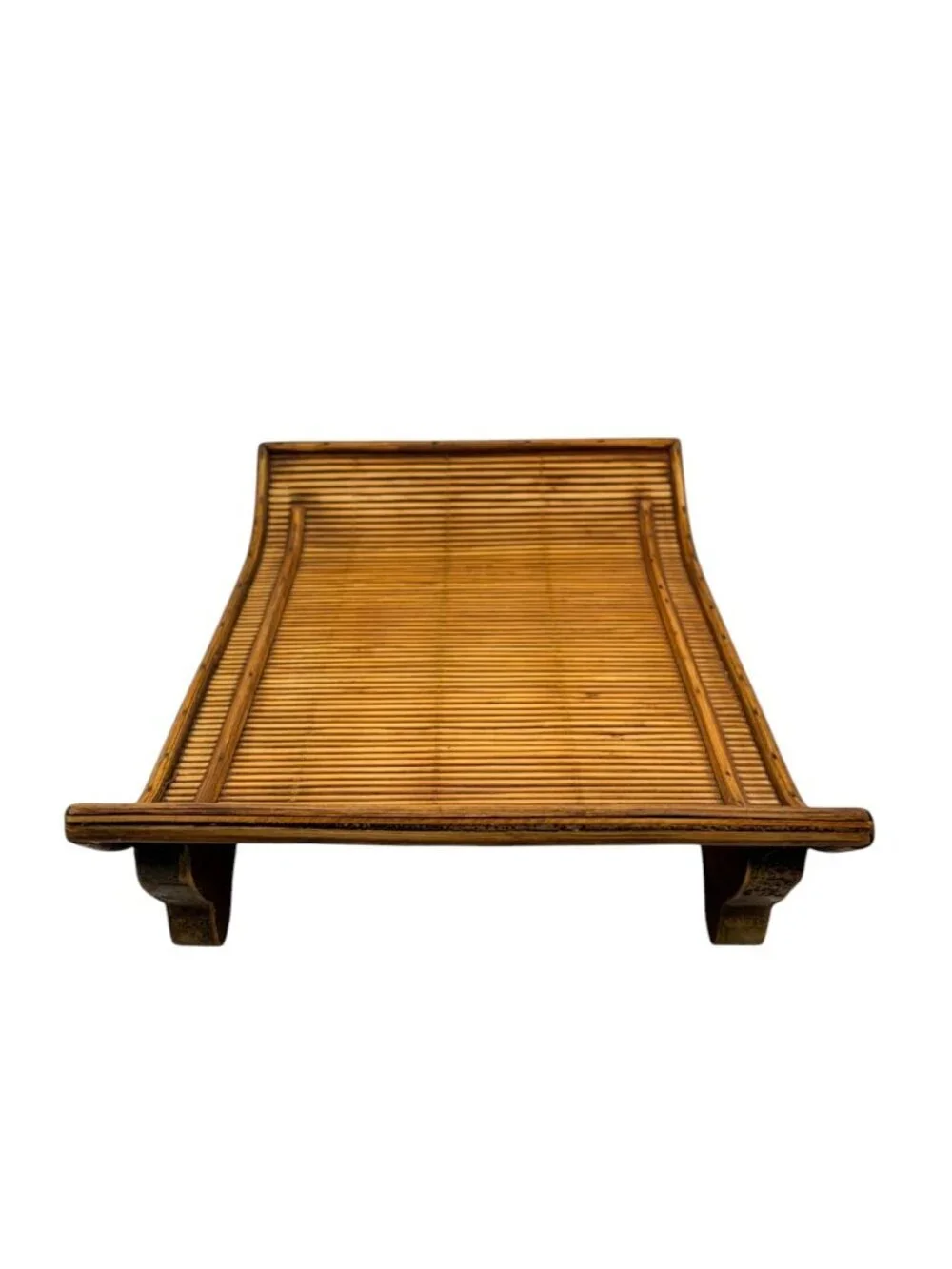 Pier 1 Vintage Bamboo Rattan Curved Serving Tray Scroll Shape Wicker 15”